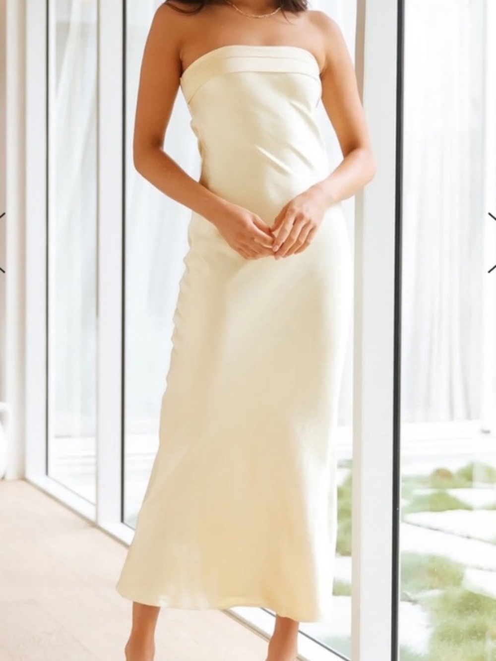 Hello Molly Pale Yellow AND Blue Strapless Satin Maxi Dress